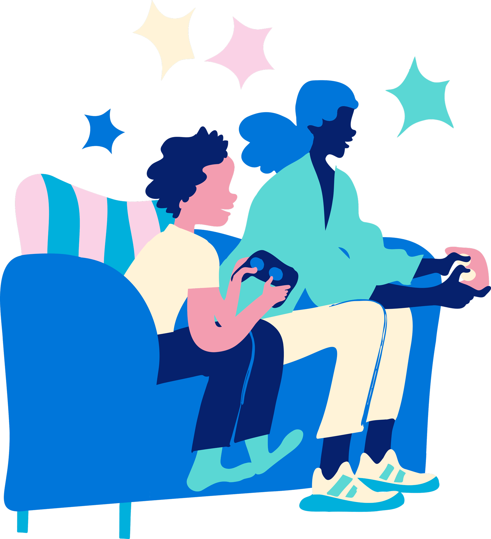 mor-og-soen-spiller-paa-konsol-i-sofa-med-internet-gennem-fiber